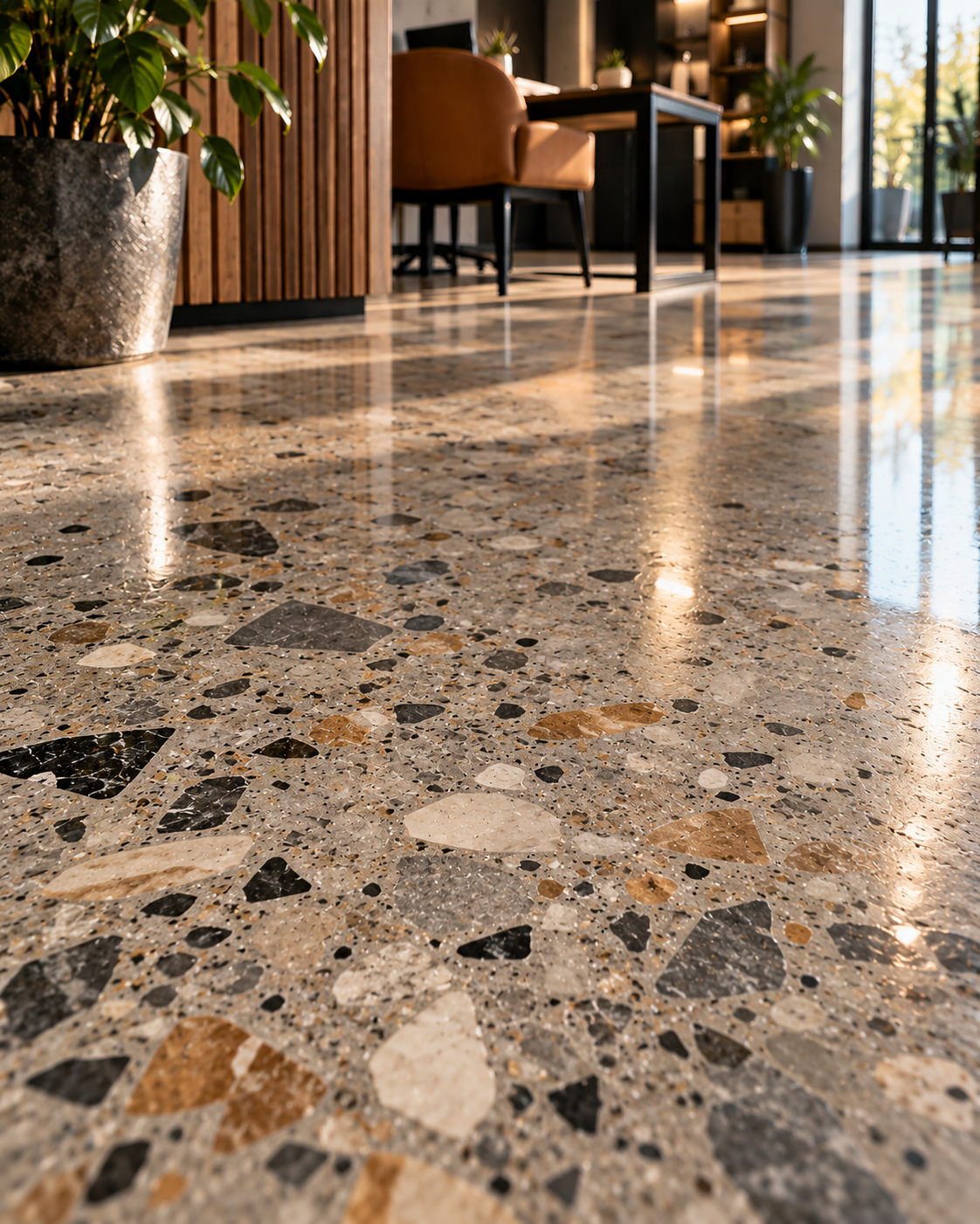 Beton és terrazzo mintázatú iPadló design